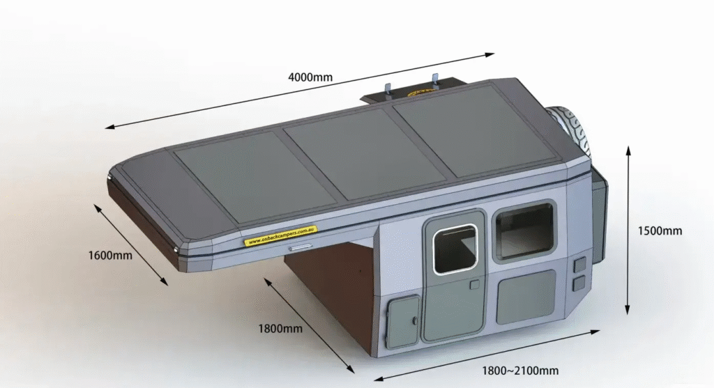 Technical drawing of Absetzkabine dimensions for Doppelkabine and Extra Cab pickups.